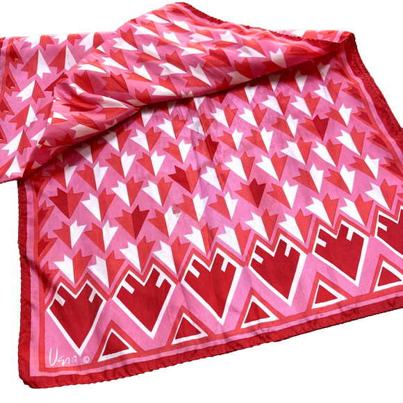 Vintage VERA Pink Red & White Silky Scarf Abstract Artsy Long Rectangle Abstract - Picture 4 of 7